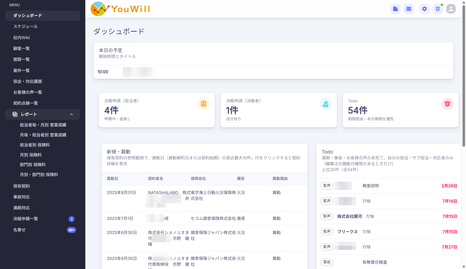 YouWill のダッシュボード画面